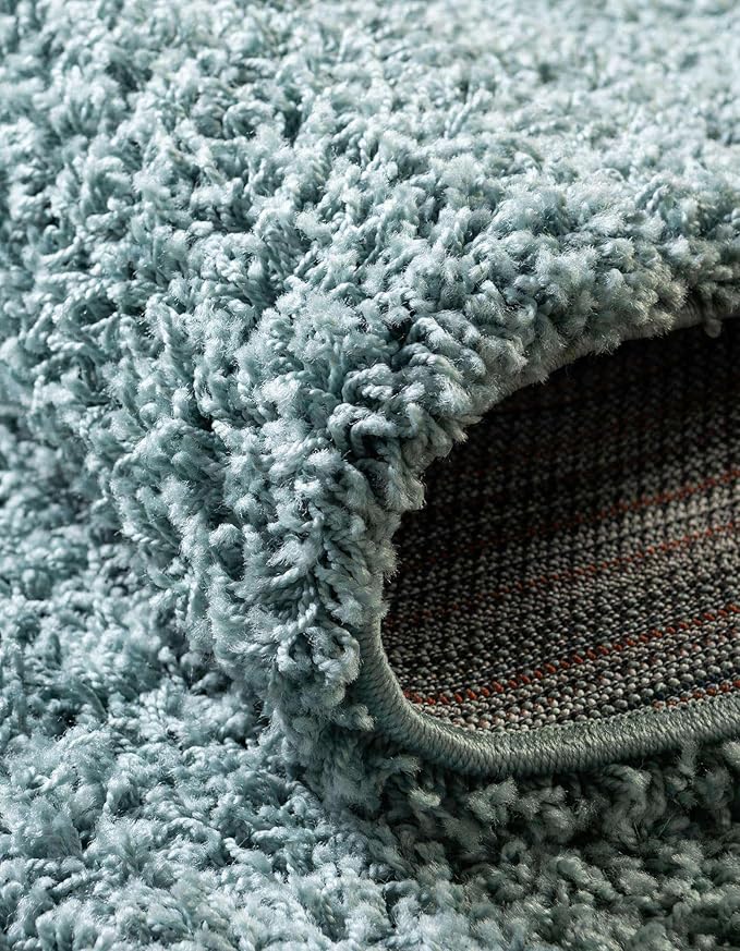 Unique Loom Solid Shag Collection Area Rug (7' 1" Round Light Slate Blue)