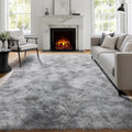 PAGISOFE Abstract Shaggy Machine Washable Area Rug 4' x 6' Plush Soft Fluffy Fuzzy Furry Carpet for Living Room, Home Decor Aesthetic Tie-Dyed Light Grey Bedside Rugs, Nursery Grils Boys Kids Room