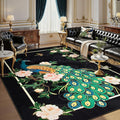 Lahome Peacock Area Rugs 8x10, Black Washable 8x10 Rugs for Living Room, Floral Non Slip Vintage Ultra-Thin Stain Resistance Large Carpet for Bedroom Office Farmhouse Dining Room, Black