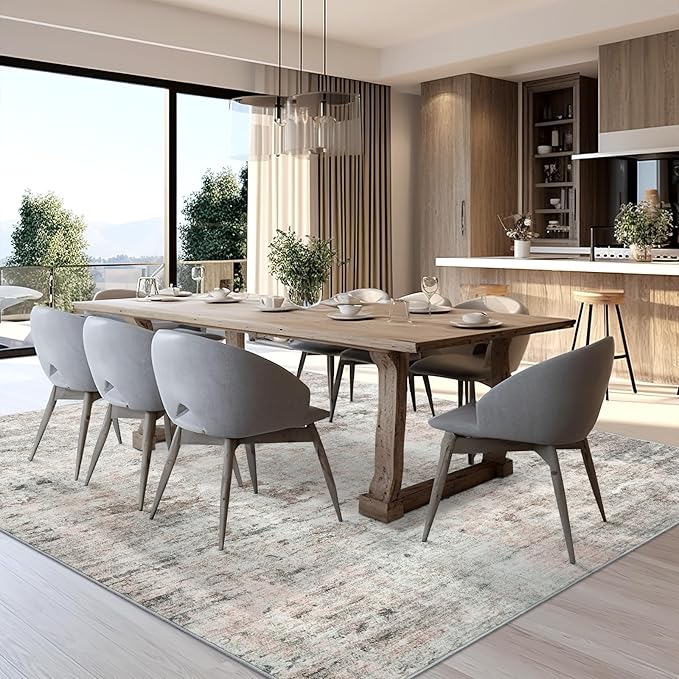 Abstract Rug 5x7 Machine Washable Area Indoor Pink Grey Low Pile Non-Slip Foldable Thin Accent Gray Rugs for Bedroom Living Room Dining Room