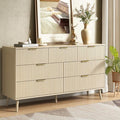 CARPETNAL Fluted 7 Drawer Dresser for Bedroom, 55" Wide Wooden Chest of Drawers with Rounded Corners, Gold Handles, Modern Storage Organizer for Bedroom, Hallway(Beige)