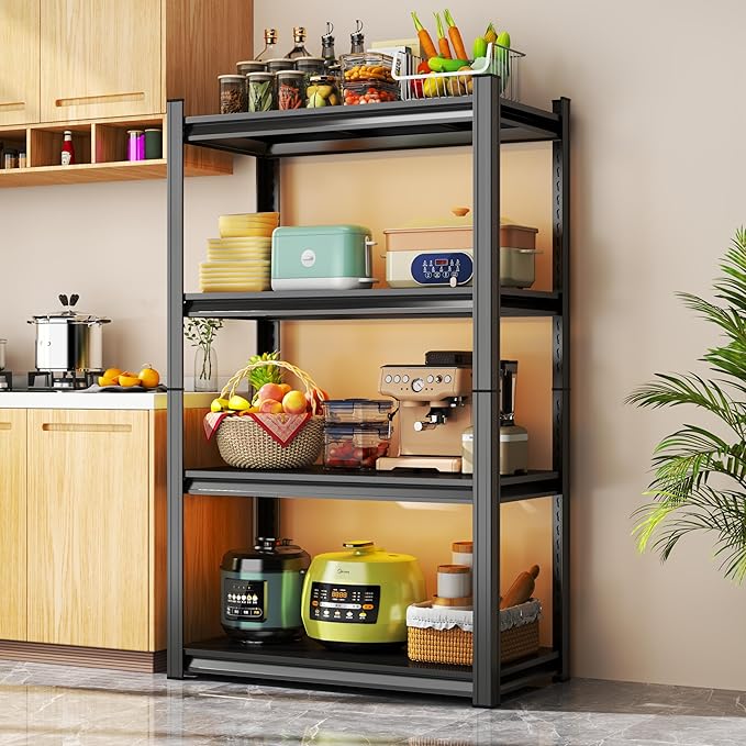 Storage Shelves, Garage Metal Shelving Unit, Adjustable, Double-Layer Column with Reinforced Ribs, Heavy-Duty, Capable of Bearing 2400 lbs, Suitable for Garage, Warehouse, Kitchen Storage