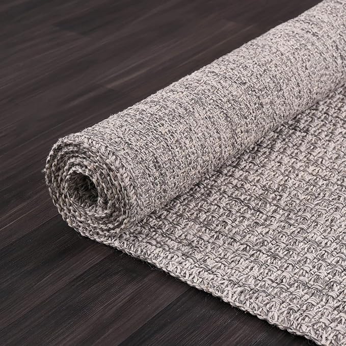 Easy Jute Rug 9x12 Indoor Outdoor Natural Rugs Solid Fiber Rug Woven Area Rug Boho Easy Clean Inside Carpet for Living Room Bedroom Dining Room Hallway or Outdoor Patio Porch (9 X 12 Silver)