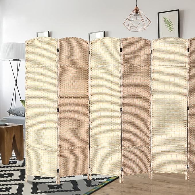 JOSTYLE 6ft. Tall Extra Wide , Folding Privacy Screens with Diamond Double-Weave and Freestanding Room Dividers (Stripe, 6-Panel)