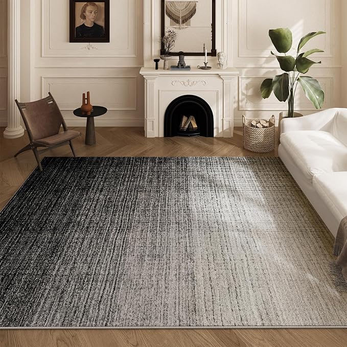 Area Rugs 8x10, Machine Washable Rugs for Living Room Floor Non Silp Vintage Rug Black Carpet for Living Room Dinning Room Bedroom Rug Under Bed Home | Black White