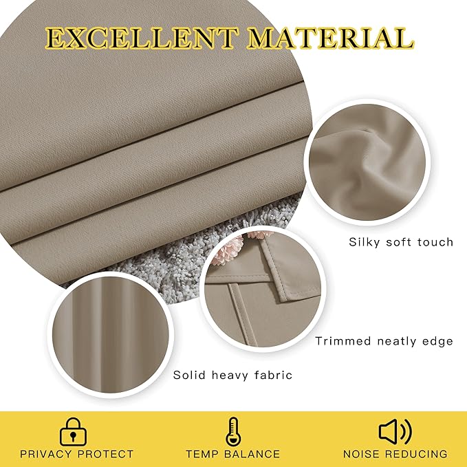 NICETOWN Room Darkening Window Curtains & Drapes - Thermal Insulated Solid Grommet Light & Sound Blocking Blackout Drapes for Bedroom/Living Room (Taupe, 2 Panels, W46 x L72)