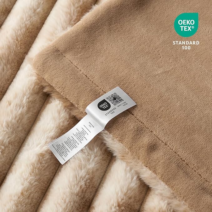 Cozy Bliss Faux Fur Throw Blanket for Couch, Cozy Warm Plush Striped Blanket for Sofa Bedroom Living Room, 60 * 80 Inches Tie-dye Khaki