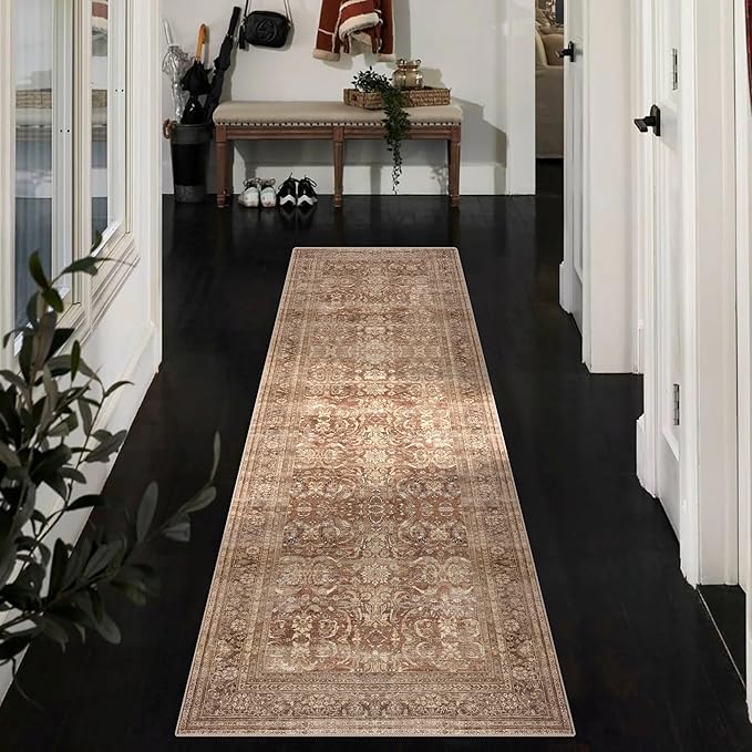 vivorug Runner Rug 2'x7' Vintage Washable Non-Slip Runners for Hallways Kitchen Entryway Laundry Room Carpet Hallway Runner Brown