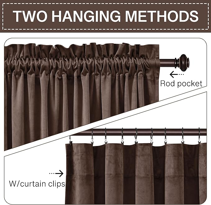 StangH Reddish Brown Velvet Curtains for Living Room 2 Panels, Thermal Insulated Light Blocking Window Drapes, Luxury Heavy Thick Panels for Display Window/Party Backdrops, W52 x L96, 2 Panels