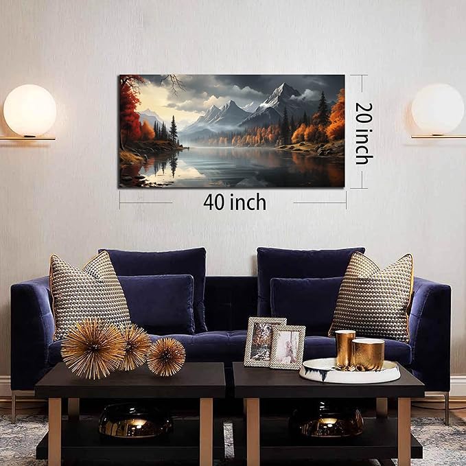 Landscape Wall Art for Living Room Bedroom Home Office Gray Wall Art Mountain Lake Pictures Modern Landscape Large Artwork Framed Canvas Prints 20x40 Inch