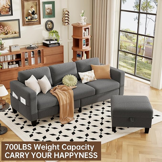 ZeeFu Sectional and Sofa Couches for Living Room - 78'' 3 Seater L-Shaped Modular Couch with Storage Ottoman - Modern Velevt Fabric Upholstered Sofa Set for Small Space Apartment Office