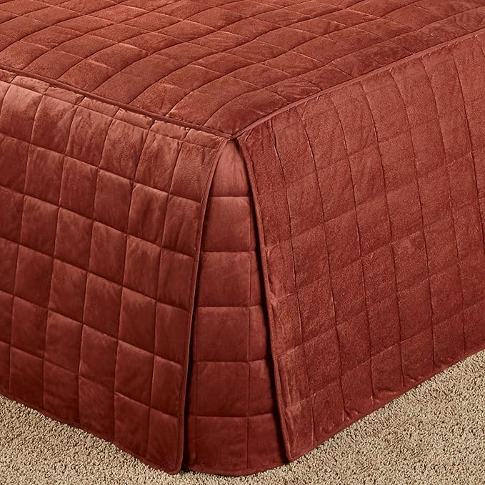 Touch of Class Camden Luxury Bedding | Warm Russet Color | Grande Fitted Bedspread | Faux Suede Box Quilted Design | Designed 3 Piece Set Includes Queen Bedspread and 2 Standard Shams