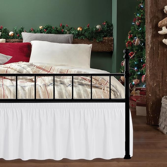 Biscaynebay Wrap Around Bed Skirts with Split Corners for Twin/Twin XL Beds 15" Drop, White Adjustable Elastic Dust Ruffles Easy Fit Wrinkle Resistant Silky Luxurious Fabric Machine Washable