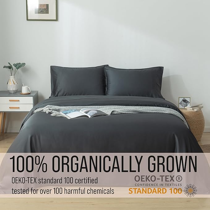 Bella Coterie Luxury Bamboo Viscose Split King Size Sheet Set | 2 Fitted Sheets for Sleep Number & Adjustable Beds | 100% Organically Grown | Cooling & Ultra Soft | 18” Deep Pocket [Charcoal Grey]