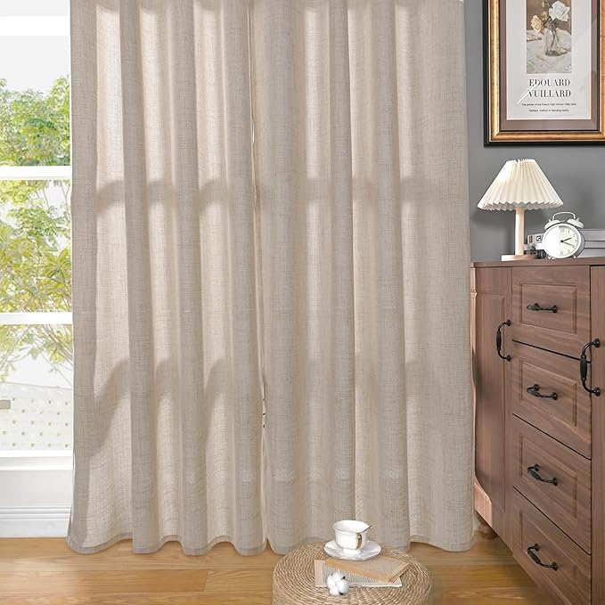 YoungsTex Natural Linen Curtains 78 Inch Length for Living Room, Light Filtering Semi Sheer Window Drapes with Bronze Grommet Privacy for Bedroom Farmhouse Decorative, 52 x 78 Inch, 2 Panels