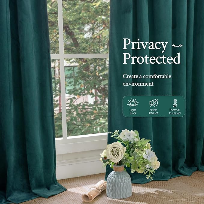 LAMIT Teal Velvet Curtains 108 Inch for Living Room, Luxury Thermal Insulated Room Darkening Panels Soundproof Back Tab and Rod Pocket Christmas Drapes for Bedroom/Hotel Hall, 2 Panels, 52 x 108 Inch