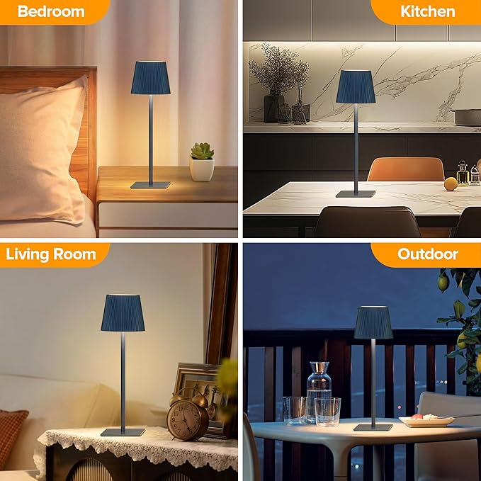 LUTEC 4 Pack Cordless Table Lamp,6000mAh Rechargeable Battery Operated Desk Lamp,Two Adjustable Heights,Waterproof, Touch Control & 3 Color Stepless Dimming for Restaurant/Bedroom/Bars/Outdoor (Blue)