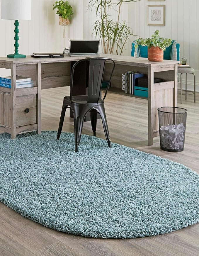 Unique Loom Solid Shag Collection Area Rug (3' 3" x 5' 3" Oval Light Slate Blue)