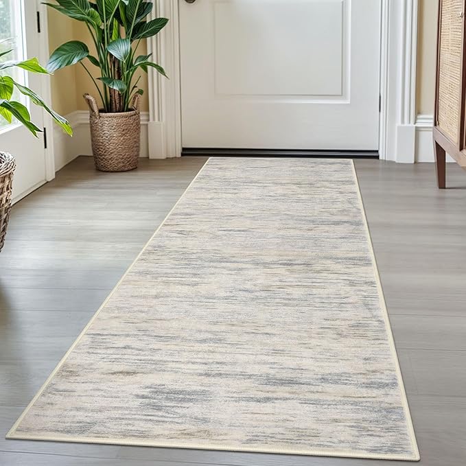2x5 Modern Abstract Runner Rug for Hallway, Gray Beige Neutral Multi Super Soft Hallways Decor Kitchen Rugs with Non-Slip, Non-Shedding Washable Rug for Entryway Bedroom Laundry Indoor