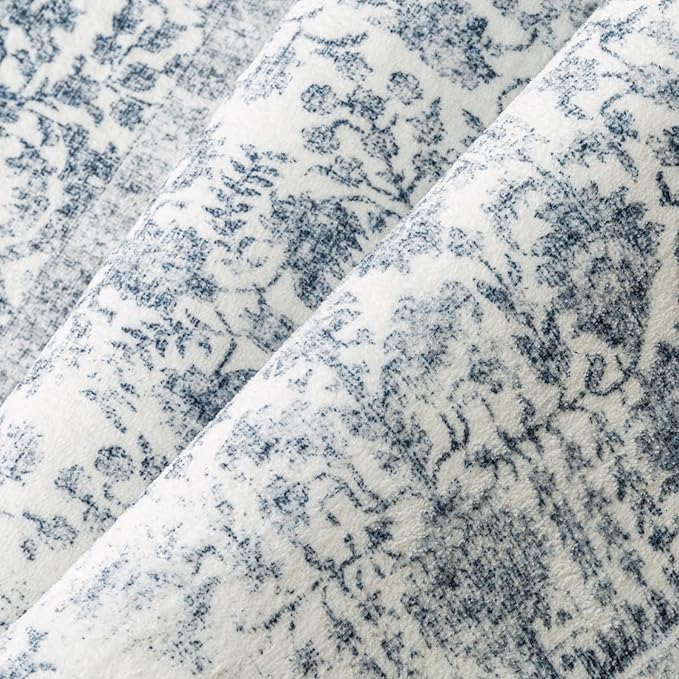 Navy Blue Area Rug 6x9 Machine Washable Vintage Living Room Distressed Non Slip Carpet Traditional Indoor Bedroom Retro Floral Accent Throw Large Rug for Office Kitchen Dining Room