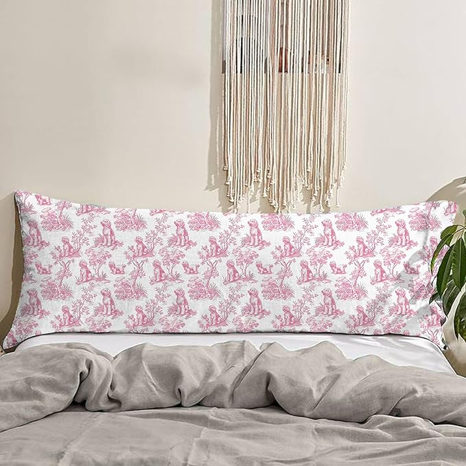 Pink Chinoiserie Golden Doodle Dog 20x54 Body Pillow Cover with Zipper,Goldendoodle Decor,Grandmillennial Pink Golden Doodle Dog Decorative Body Pillow Cases for Bed Couch