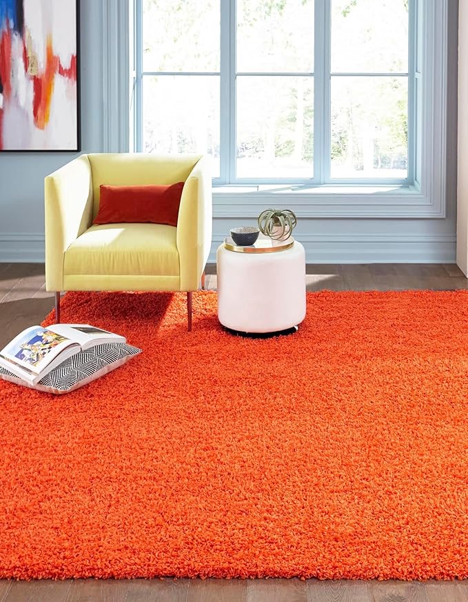 Unique Loom Solid Shag Collection Area Rug (8' Square, Tiger Orange)