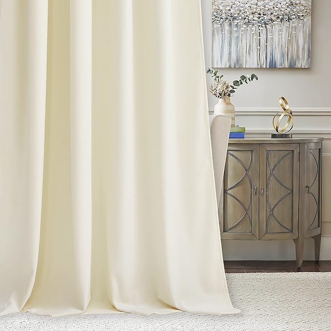 RYB Home Super Soft Velvet Curtains for Living Room - Blackout Energy Saving Curtain Panels Soft Luxury Privacy Window Covering for Studio Home Theatre, Cream White, W52 x L120 inches, 2 Panels