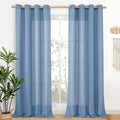 YoungsTex Denim Blue Linen Curtains 90 Inch Length for Living Room, Light Filtering Semi Sheer Window Drapes with Bronze Grommet Privacy for Office Bedroom, 52 x 90 Inch, 2 Panels