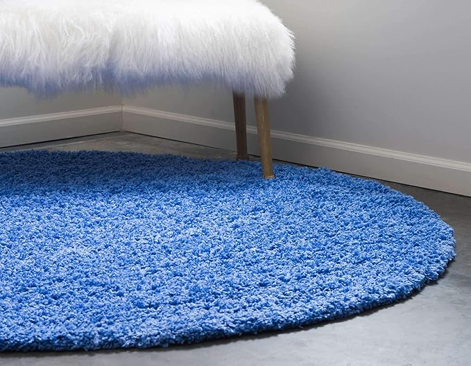 Unique Loom Solid Shag Collection Area Rug (8' Round, Periwinkle Blue)