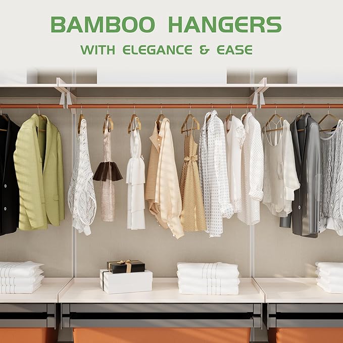 Bamboo Hangers 20 Pack - Durable & Slim Coat Hanger - Suit Hangers with 360-Degree Rotatable Hook, Suit Hangers for Clothes, Jacket, Shirt, Tank Top, Pant (Natural-1, 20)