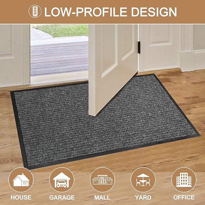 Durable Front Door Mat, Heavy Duty Indoor Outdoor Doormat, 72" x 48" Low Profile Outdoor Mats for Home Entrance, Stain and Fade Resistant Shoe Scraper Mat, Ideal for High Traffic Area
