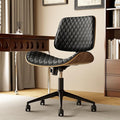 Home Office Desk Chair with Wheels, Armless Adjustable Height PU Leather Office Chair, Mid Back Ergonomic Computer Chair, Walnut Curved Seat Design No-Arm Chair (All-Black)