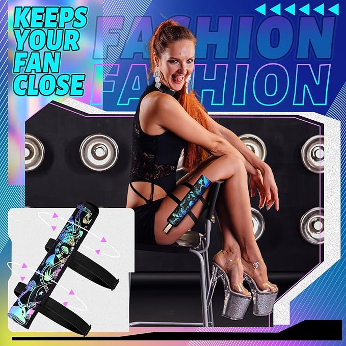 Summer Rave Fan Thigh Holster Rave Fan Holder Folding Hand Pouch Foldable Sleeves with Waist Belt for Thigh Party