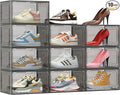 10 Pack XX Large Shoe Organizer, Heavy-Duty Hard Thicken Plastic Clear Stackable Shoe Storage Box Organizer for Closet, Space-Saving Shoe Rack Display Case Bin Containers for Sneakers, Grey