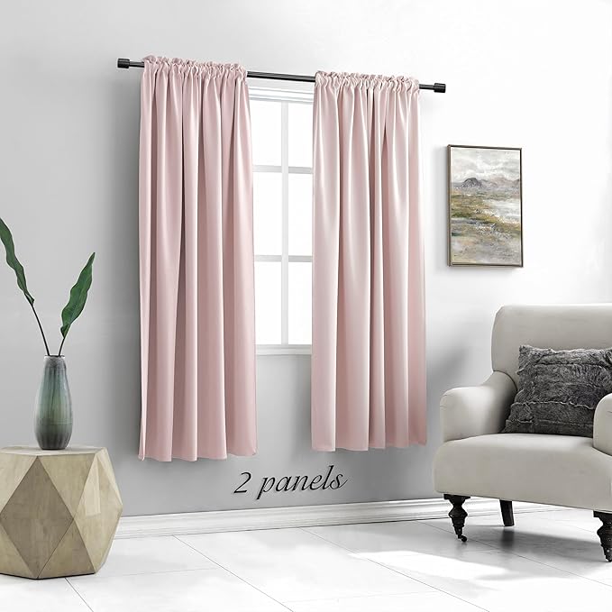 DONREN Blush Pink Curtains 72 Inch Length - 2 Panels Room Darkening Curtain Drapes for Bedroom Girls - Baby Pink Rod Pocket Thermal Insulated for Baby Nursery W 52" x L 72"