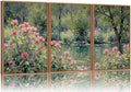 Yeehomedec Monet Anthropologie Framed Canvas Wall Art Set, Impressionist Floral Garden Wall Decor, Vintage Flowers Pond Trees Artwork, Nature Landscape Art Paintings for Living Room Bedroom Bathroom 16"x24"x3
