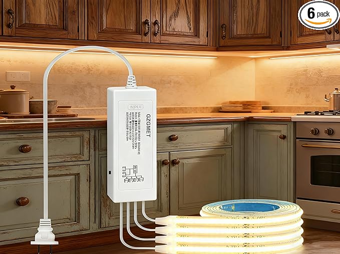 Under Cabinet Light, 6 PCS 40 Inches LED Strips, 1200 Lumen, Daylight 6500K. for Kitchen Cabinets, Counters, Cupboard, Bookshelf (Cold White 6500K, 6 * 40inch COB LED Strips)