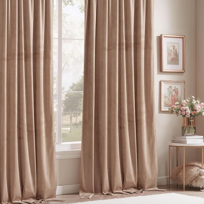StangH Velvet Curtains 92 inches Long Blush Beige Nursery Kids Bedroom Window Drapes Thermal Insulated Privacy Protect Panels for Living Dining Room Office Patio, W52 x L92, 2 Panels