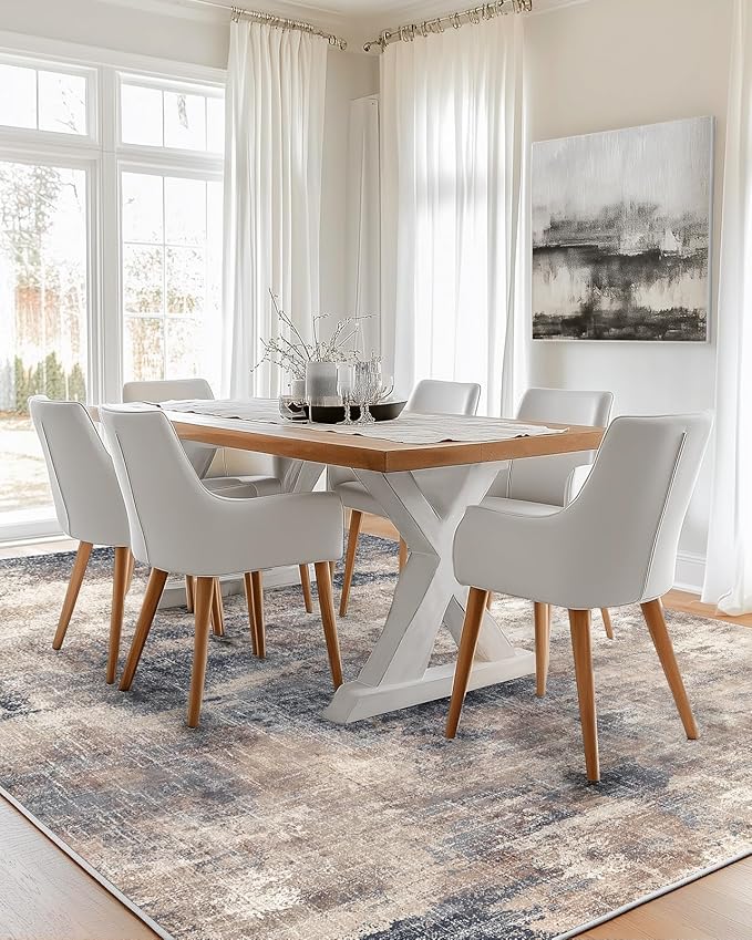 6x9 Area Rugs for Living Room, Modern Abstract Washable Rug with Non-Slip Backing & Low Pile Indoor Carpet for Nursery Room, Bedroom and Dinning Room, Brown
