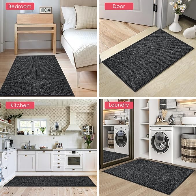 Kuyal Front Door Mat, 2'x3' Indoor Outdoor Entrance Mat, Commercial Floor Rug Inside Outside Entrance, Heavy Duty Durable Welcome Rug, Rubber Backing Non Slip Outdoor Mats for Entryway, Black