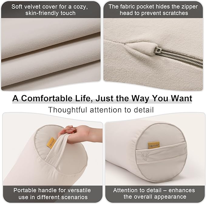 Body Pillow for Adults – Long Bolster Pillow for Bed, Round Cuddle Pillow, Full Support for Side Sleepers,59 x 7.87 Inches,Misty White