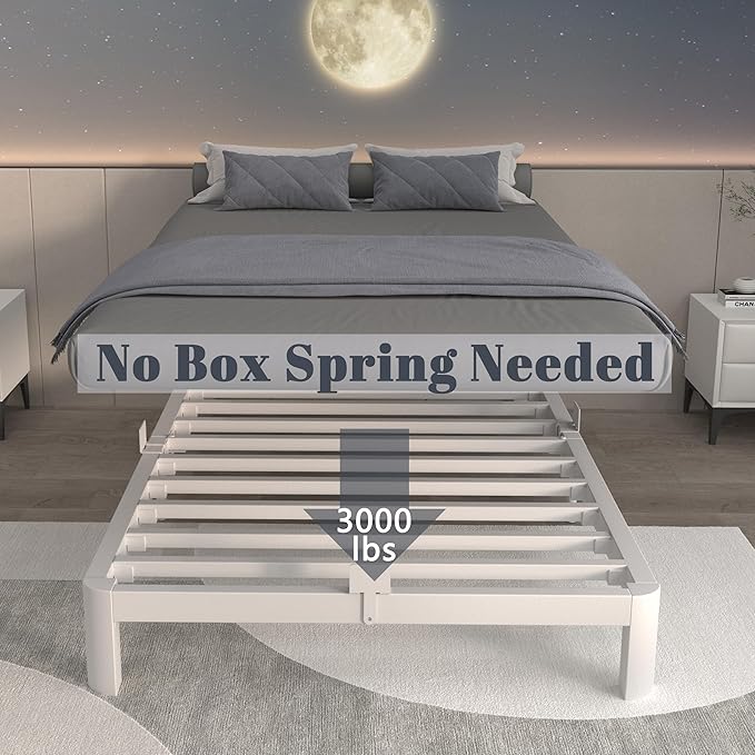 ITIMIDI 4 Inch White Twin Bed Frames, Metal Platform Bed Frame with Metal Gaskets, Heavy Duty Steel Support 3000 LBS, No Box Spring Needed, Anti-Slip Mattress Stopper, Easy Assembly
