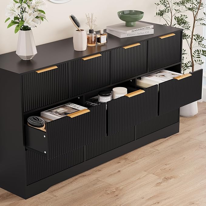 GarveeHome Fluted Dresser for Bedroom with 10 Drawers, 59" Wide Modern Chest of Drawers with Wood Frame, Dresser TV Stand Wooden Closet Clothes Storage Organizer for Living Room, Hallway