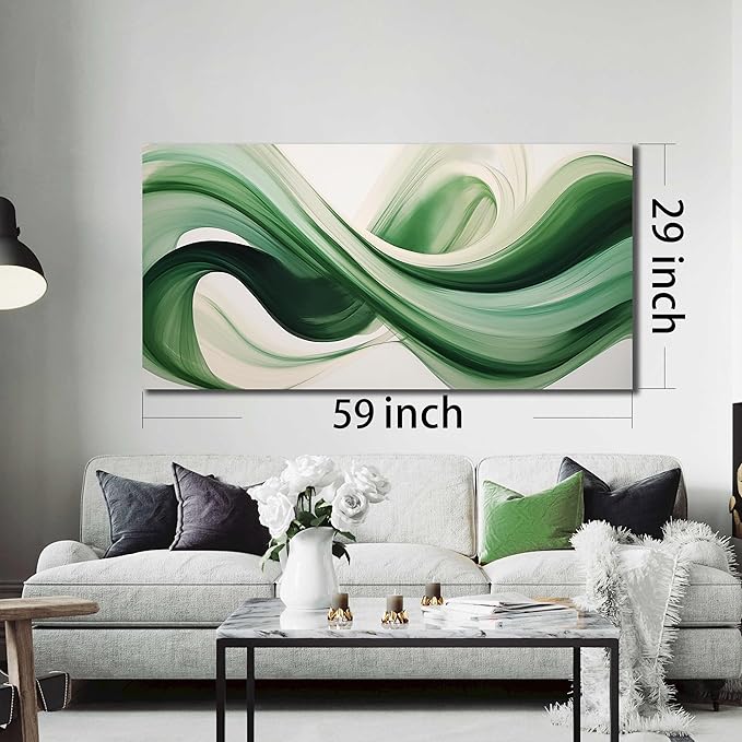 JuhaiArt Abstract Wall Decorations Large Green Canvas Wall Art White Artwork Art for Living Room Office Home Kitchen Modern Picture Poster 29"x 59"