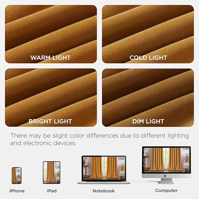 Joydeco Mustard Yellow 100% Blackout Curtains 120 Inch 2 Panels, Luxury Thermal Yellow Velvet Curtains for Bedroom Living Room, Soundproof Blackout Window Drapes, Rod Pocket & Back Tab (52W x 120L)