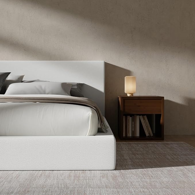 RECCI Cloud Upholstered California King Bed Frame with Headboard, 5 Inch Foam Padded Platform, No Box Spring, Easy Assembly (Snow White)