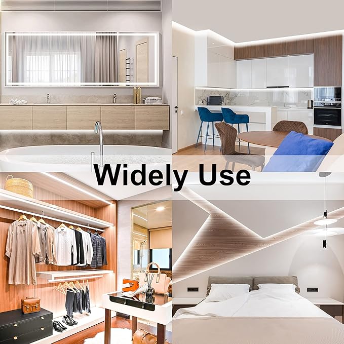 65.6ft White COB LED Strip Light, High Bright LED Strips with 320LEDs, RF Remote and UL Power Supply, 6000K Dimmable LED Lights for Bedroom, Kitchen, DIY Home Decoration, 2 Rolls of 32.8ft