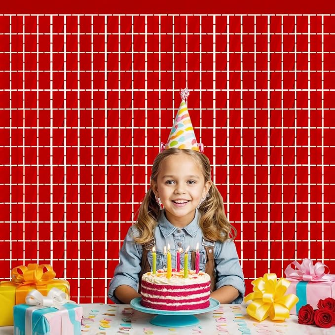 GOER Red Party Backdrop Metallic Tinsel Foil Fringe Curtains Photo Booth Props for New Year's Eve Graduation Bachelorette Birthday Casino Theme Party Holiday Celebration Party Decorations