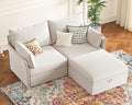 ABCASA Luxury Modular Sectional Sofa, L-Shaped 3-Seat Couch with Storage Ottoman Deep Seat & Reversible Chaise Lounge Chenille White for Compact Spaces, Apartments, Dorm