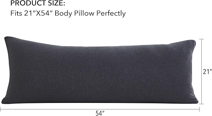 Oubonun 100% Jersey Cotton Body Pillow Cover with Zipper - Luxury Soft Removable Pillow Case - Long Fuzzy - Knitted (Dark Grey, 21"X54")
